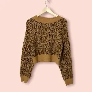 Topshop Sweaters Topshop Animal Print Crop Soft Sweater